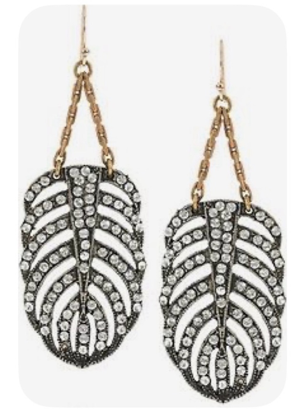 Lulu Frost Gold-Chain Leaf Earrings with Clear Crystals